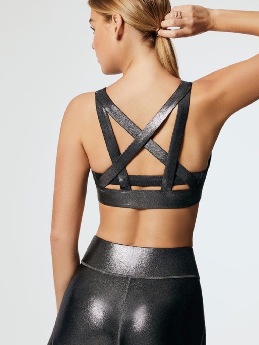 Carbon 38 Metallic Black Crisscross Sports Bra Athletic